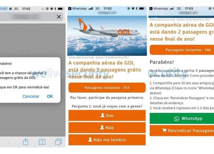 Novo golpe nas redes sociais promete passagens gratuitas da companhia aérea Gol