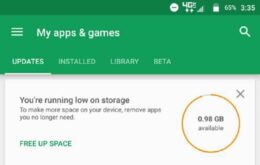 Play Store testa recurso que avisa quando usuário está sem espaço livre