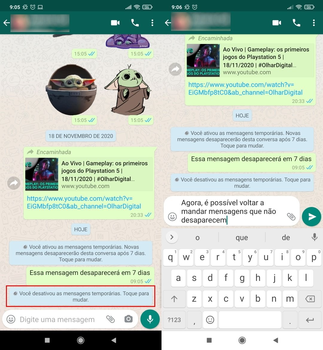 Como mandar mensagens temporárias no WhatsApp - Passo 5