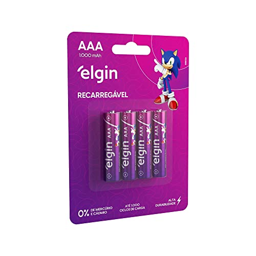 Imagem do produto Pilha recarregável AAA 1000mAh Elgin com 4 unidades Palito